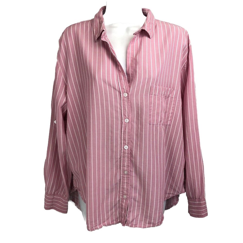 Jachs Girlfriend Women's Long Sleeve Button Up Blouse, Pink Stripe, Size M